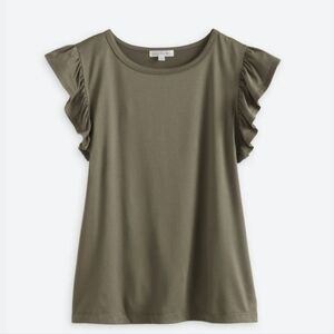 NWT- Nine Britton Moraira flutter sleeve knit top, size small, olive green
